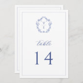 Regenblauw Monogram Crest Wedingstabel Nummer Programmakaart (Voorkant / Achterkant)