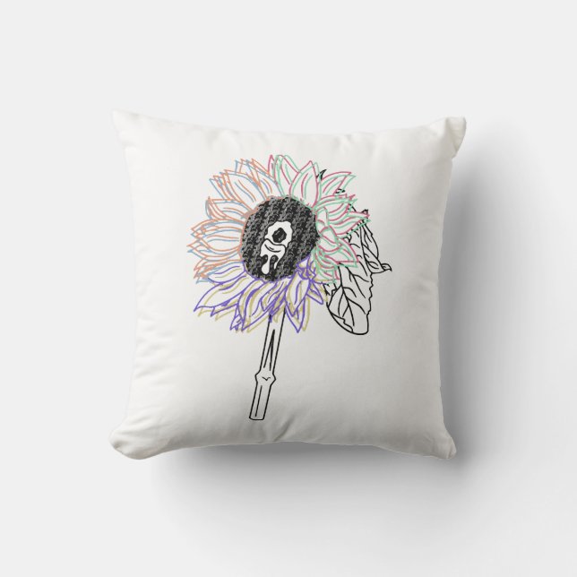 Regenboem Bloem Funky Kunst Kussen (Voorkant)