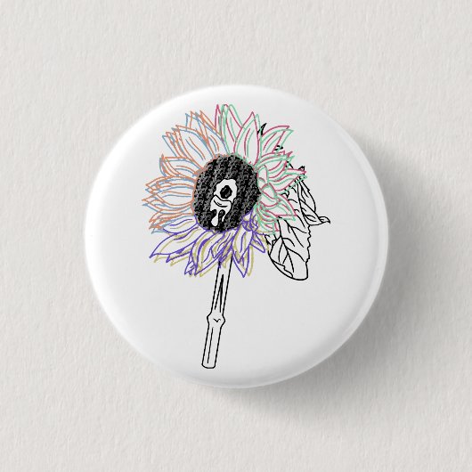 Regenboem Bloem Funky Kunst Ronde Button 3,2 Cm (Voorkant)