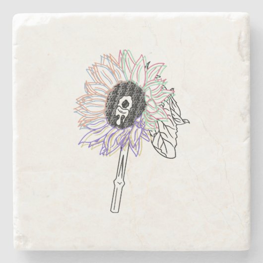 Regenboem Bloem Funky Kunst Stenen Onderzetter (Voorkant)