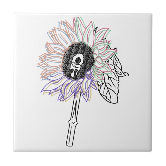 Regenboem Bloem Funky Kunst Tegeltje (Voorkant)