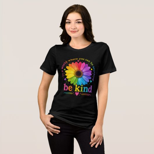 Regenboem Bloem Inspirerende Quote Tri-Blend Shirt (Voorkant volledig)