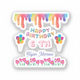 Regenboem Bloemen Gelukkige Verjaardag Vierkante S Sticker