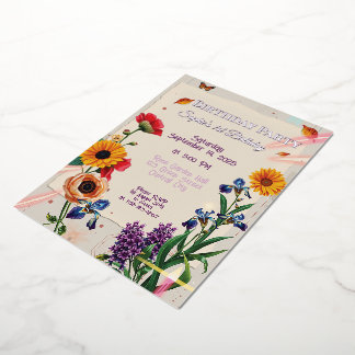 Regenboem Bloemen - Moderne Collage Folie Uitnodiging