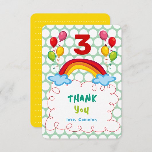 Regenbogen & Ballonnen Leuk Kind Verjaardag Dank u Notitiekaartje (Voorkant / Achterkant)