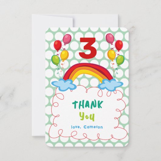 Regenbogen & Ballonnen Leuk Kind Verjaardag Dank u Notitiekaartje (Voorkant)