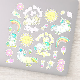 Regenbogen, Eenhoorns Donut Persoonlijke Verjaarda Sticker