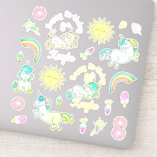 Regenbogen, Eenhoorns Donut Persoonlijke Verjaarda Sticker