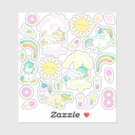 Regenbogen, Eenhoorns Donut Persoonlijke Verjaarda Sticker