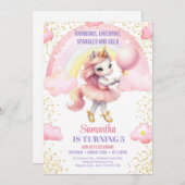 Regenbogen Eenhoorns Sparkles en Gouden verjaardag Kaart (Voorkant / Achterkant)