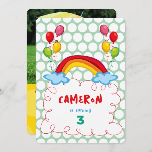 Regenbogen en ballonnen Foto Kind's Verjaardagsfee Kaart (Voorkant / Achterkant)