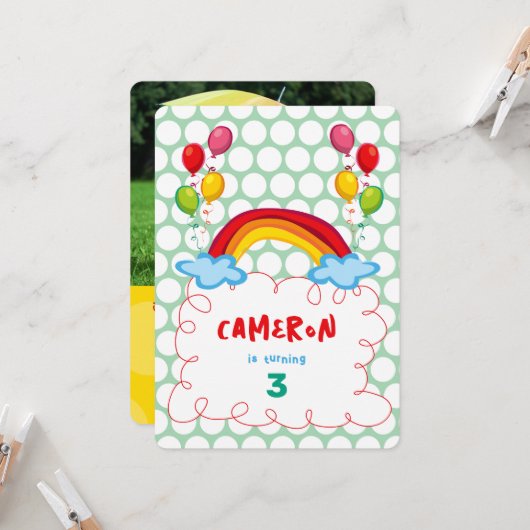 Regenbogen en ballonnen Foto Kind's Verjaardagsfee Kaart (Voorkant / Achterkant in situ)