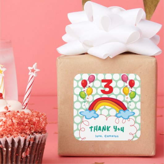 Regenbogen en ballonnen Kind verjaardagsfeestje gu Vierkante Sticker (Feest)