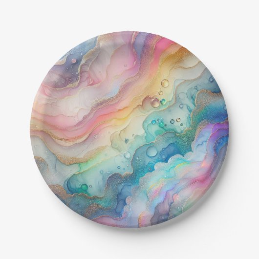 Regenbogen en Bellen Papieren Feestborden & -komme Papieren Bordje (Voorkant)