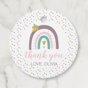 Regenbogen en bloemen verjaardagsfeestje gunsttags bedankjes labels