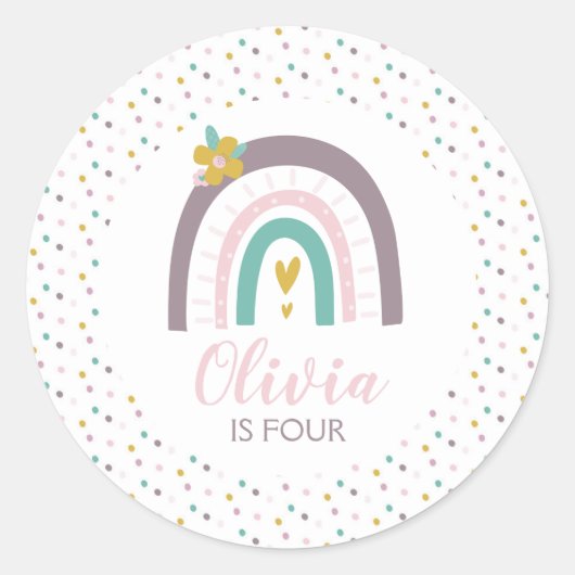Regenbogen en bloemetjes verjaardagsfeestje sticke ronde sticker (Voorkant)