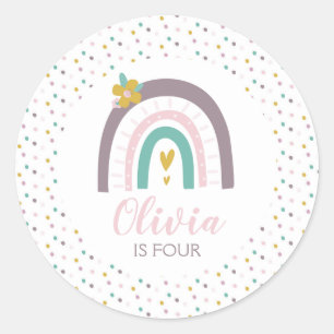 Regenbogen en bloemetjes verjaardagsfeestje sticke ronde sticker