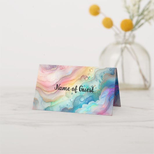 Regenbogen en bubbels Party Paper Place Card Plaatskaartje (Voorkant)
