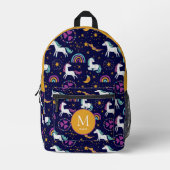 Regenbogen en eenhoorns met mosterd bedrukte rugzak (Voorkant)