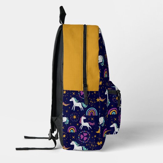 Regenbogen en eenhoorns met mosterd bedrukte rugzak (Links)