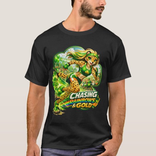 Regenbogen en Goud najagen T-shirt (Voorkant)