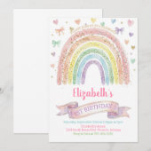 Regenbogen en Harten Eerste Verjaardagsuitnodiging Kaart (Voorkant / Achterkant)