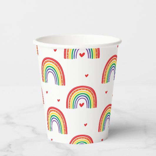 Regenbogen en harten verjaardagsfeestje papieren bekers (Voorkant)