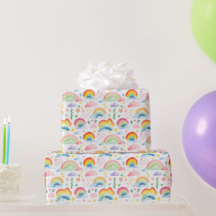 Regenbogen en regenboogkleurige bloemen cadeaupapier