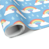 Regenbogen en regendruppels op lichtblauw cadeaupapier (Rol Hoek)