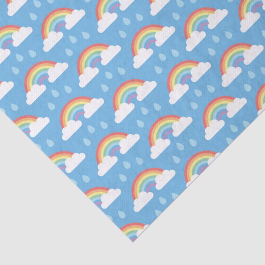Regenbogen en regendruppels op lichtblauw tissuepapier (Detail)