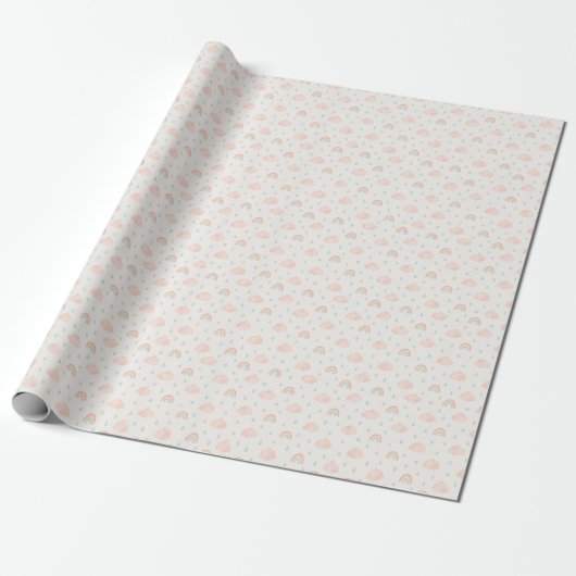 Regenbogen en Roze Wolken Patroon Cadeaupapier (Uitgerold)