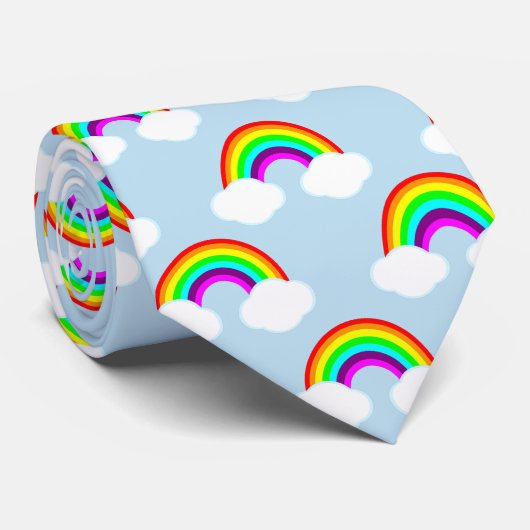 Regenbogen en wolken in blauwe luchten stropdas (Opgerold)