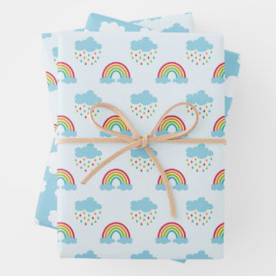 Regenbogen en wolken patroon inpakpapier vel