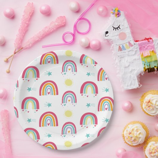 Regenbogen en zonnen Verjaardag Roze en Paarse Fee Papieren Bordje (Feest)