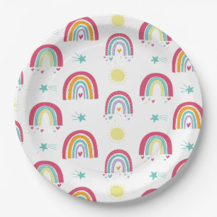 Regenbogen en zonnen Verjaardag Roze en Paarse Fee Papieren Bordje
