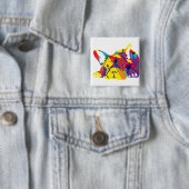Regenbogen Französische Bulldogge Vierkante Button 5,1 Cm (In situ)