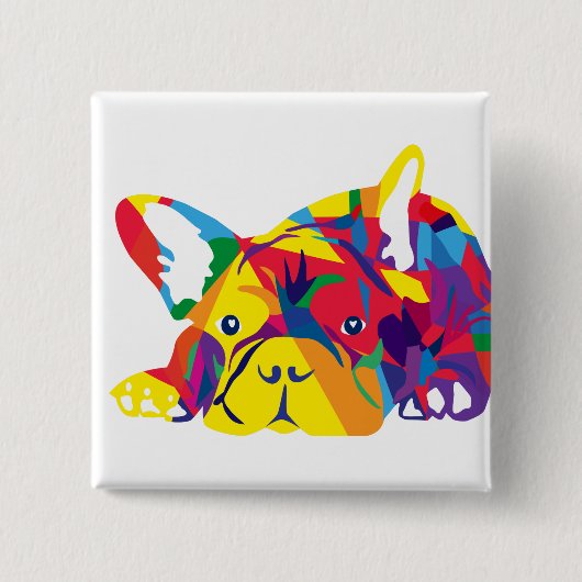 Regenbogen Französische Bulldogge Vierkante Button 5,1 Cm (Voorkant)