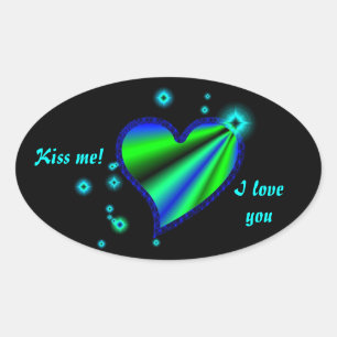 Regenbogen-Herz mit Sternchen auf schwarz Ovale Sticker