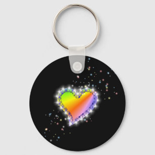 Regenbogen-Herz mit Sternchen auf schwarz Sleutelhanger