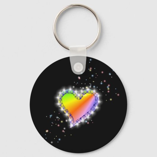 Regenbogen-Herz mit Sternchen auf schwarz Sleutelhanger (Voorkant)