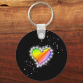 Regenbogen-Herz mit Sternchen auf schwarz Sleutelhanger (Voorkant)