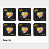 Regenbogen-Herz mit Sternchen auf schwarz Vierkante Sticker (Vel)