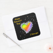 Regenbogen-Herz mit Sternchen auf schwarz Vierkante Sticker (Envelop)