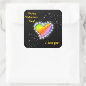 Regenbogen-Herz mit Sternchen auf schwarz Vierkante Sticker (Tas)