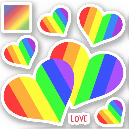 Regenbogen Kontur Aufkleber Herzen Sticker (Voorkant)