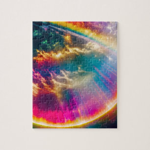 Regenbogen Licht Schijnen Door Wolken In Sterrenhe Legpuzzel