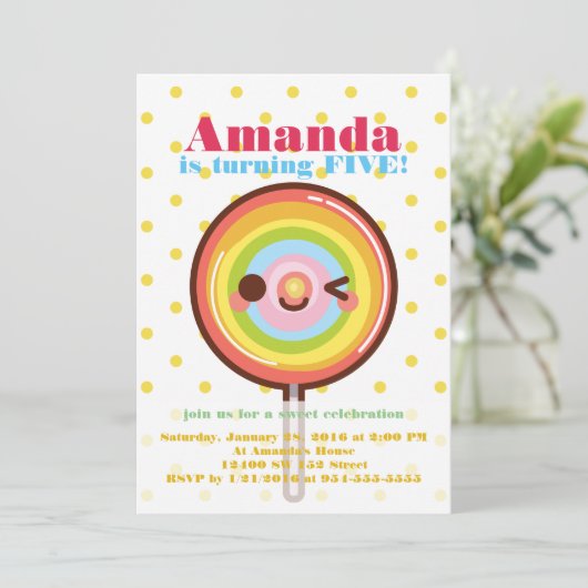 regenbogen: lollipopjarig kaart (Staand voorkant)