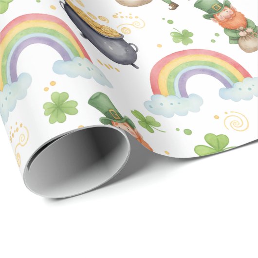 Regenbogen Shamrocks Leprechauns St. Patrick's Day Cadeaupapier (Rol Hoek)