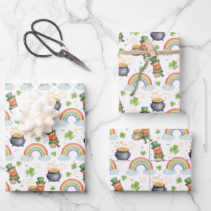 Regenbogen Shamrocks Leprechauns St. Patrick's Day Inpakpapier Vel