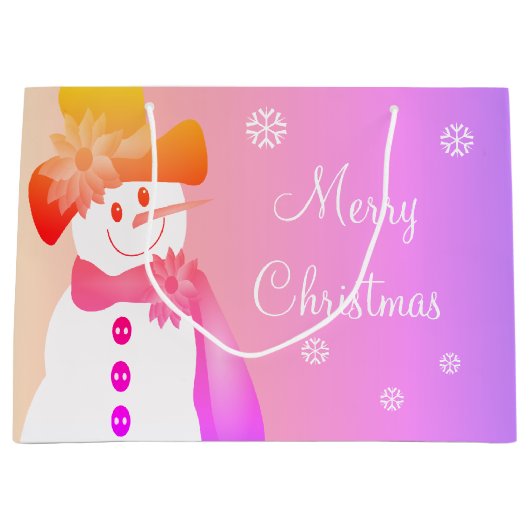 Regenbogen sneeuwman en sneeuwvlokken groot cadeauzakje (Voorkant)